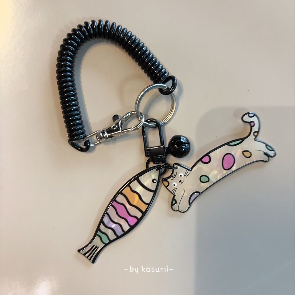 7小猫摸鱼钥匙扣|风小众可爱铃铛挂饰包包挂汽车钥匙扣挂链Kitten fishing keychain | Wind niche cute bell20250715