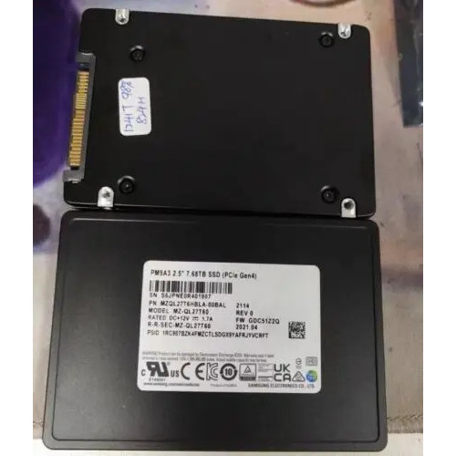 Samsung PM9A3 7.68TB SSD U.2 PCIE 4.0 NVME Solid State Drive MZ-QL27T60 MZQL27T6HBLA-00BAL GDC51Z2Q 