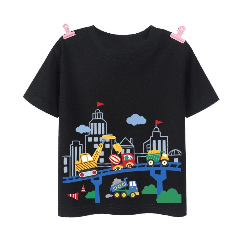 (จัดส่งทันที) เสื้อยืดเด็กแขนสั้นลายยานพาหนะวิศวกรรมสำหรับเด็กชายและเด็กหญิง เสื้อผ้าฤดูร้อน