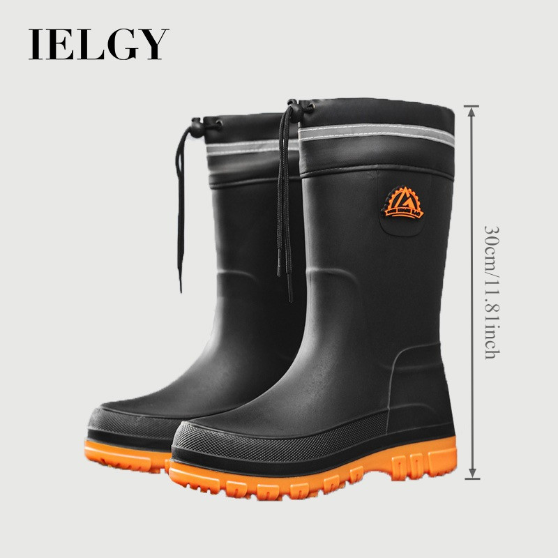 IELGY รองเท้าฝนผู้ชายแฟชั่นเกาหลีผู้ใหญ่สี่ฤดูกาลสวมทนกลางบาร์เรลลื่นรองเท้าฝนแบบมีสาย