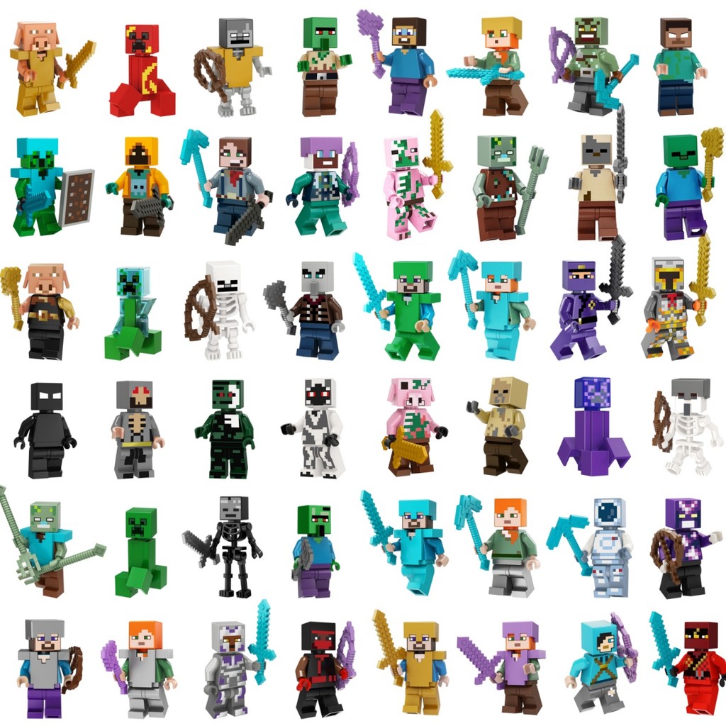 Minecraft Action Figure Steve Alex Creeper Villager Piglin Wither Skeleton Herobrine Entity 303 Null ของเล่นคอลเลกชันบล็อกอาคารสําหรับเด็ก