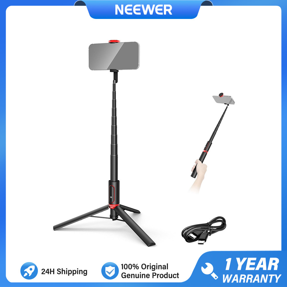 NEWEER BASICS PA991 ขาตั้งกล้องไม้เซลฟี่เข้ากันได้กับ iPhone พร้อมคลิปและรีโมท