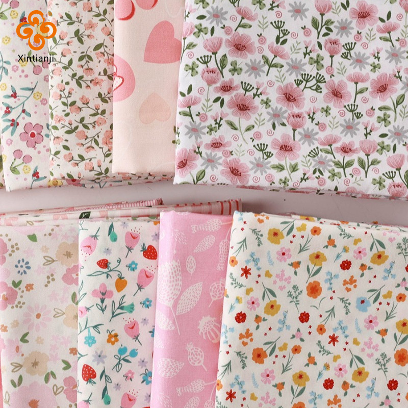 ผ้าฝ้ายแท้ 100%, พิมพ์ลายดอกไม้ขนาดเล็ก, ขนาด 50x160 cm, เหมาะสำหรับทำเสื้อผ้าและกระโปรง