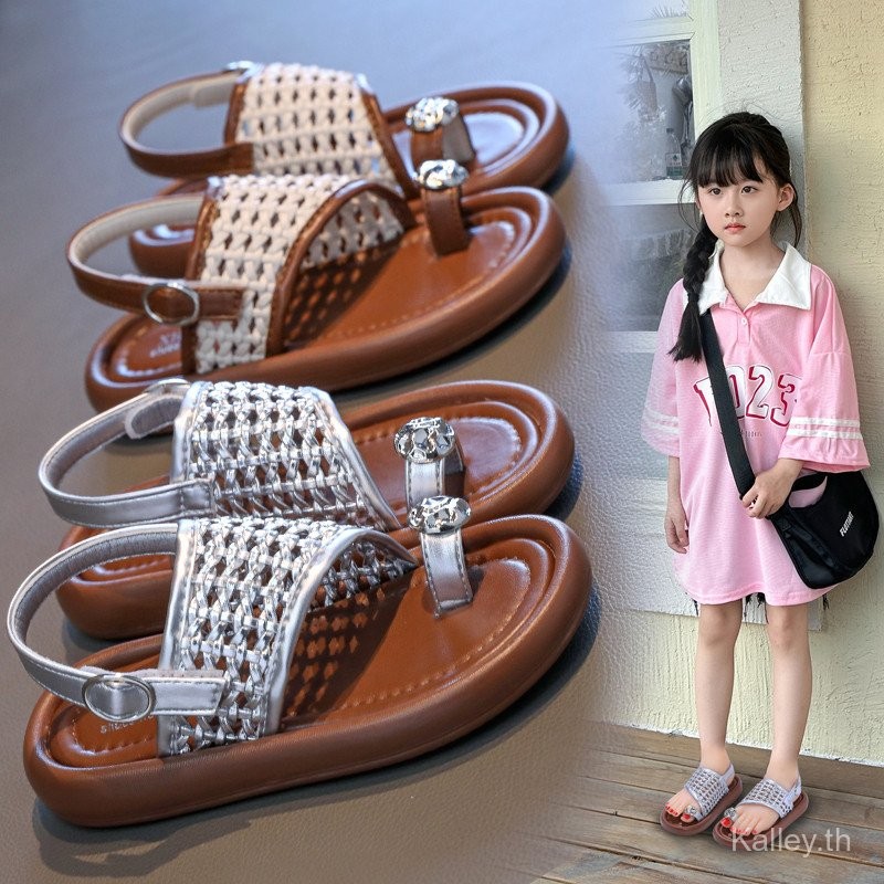 2025 Summer Girls Woven Breathable Hollow Fashion Casual Outdoor Sandals WK0X