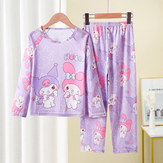 ชุดนอนเด็กหญิงแขนยาว ลายการ์ตูน ไซส์ 95-155 ซม. เหมาะสมกับฤด…