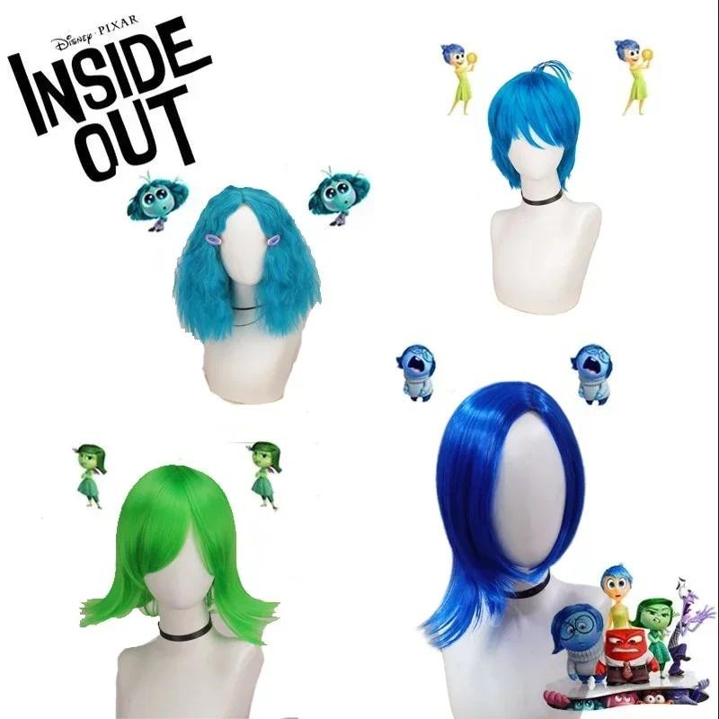 Inside Out 2 Envy Joy Sadness Disgust วิกผมสังเคราะห์สั้น Blue Curly ความร้อน Hairpiece คอสเพลย์วิกผม