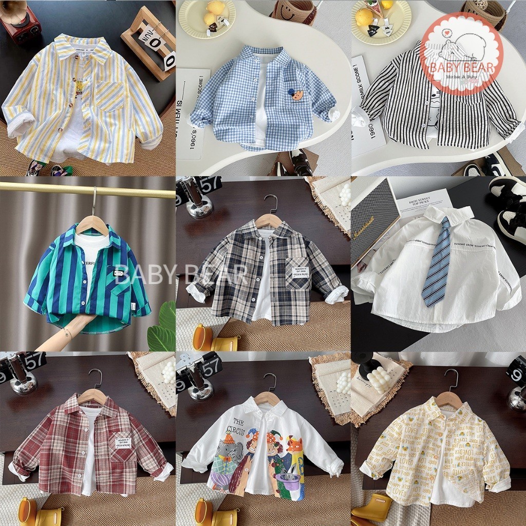 เสื้อเชิ้ตแขนยาวเด็ก เสื้อคอปกแขนยาวสำหรับเด็กผู้ชาย สไตล์เกาหลี