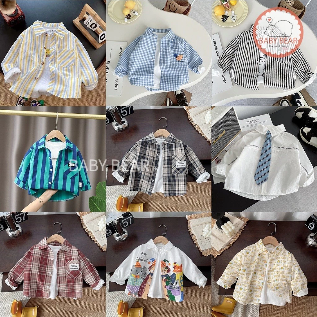 เสื้อเชิ้ตแขนยาวเด็ก เสื้อคอปกแขนยาวสำหรับเด็กผู้ชาย สไตล์เกาหลี