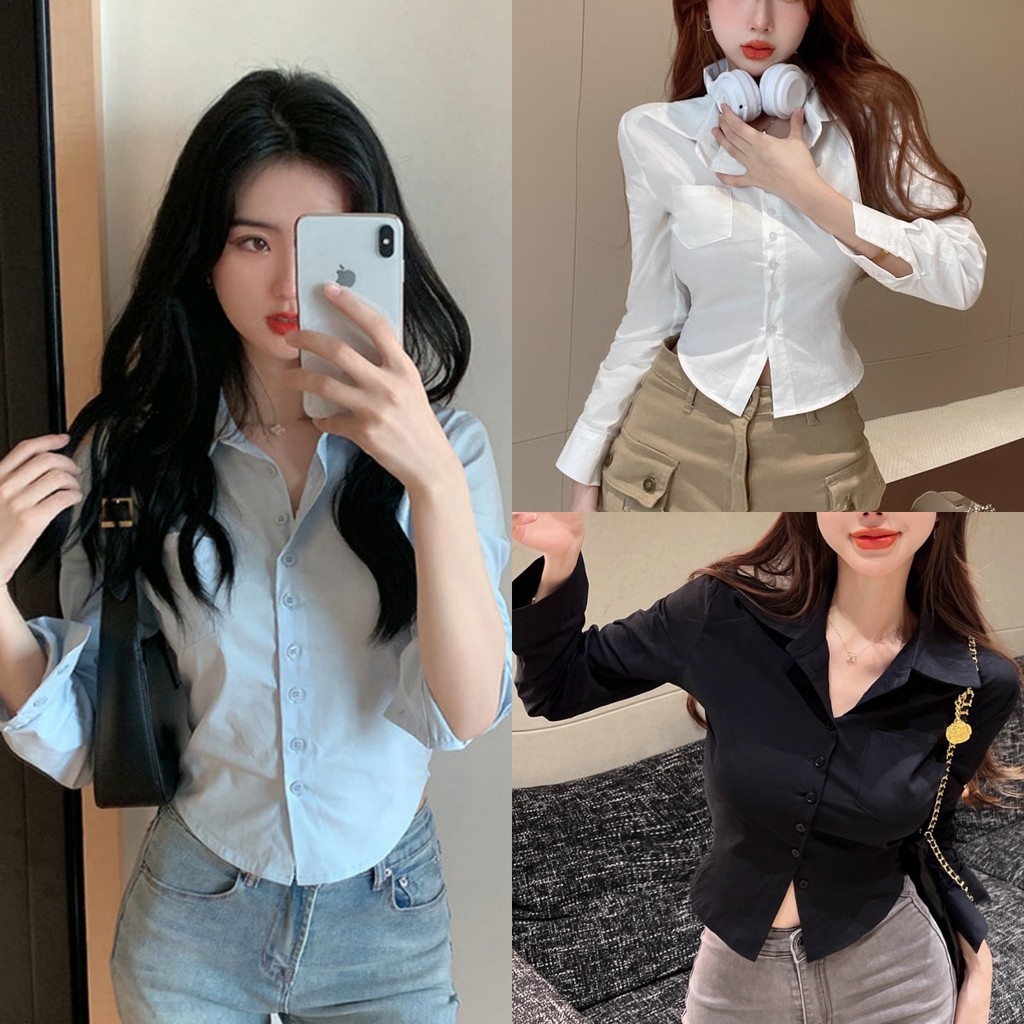 พร้อมส่ง  เสื้อเชิ้ตแขนยาว S-7XL งานครอป สุดแซ่บ ผ้าคัตตอล