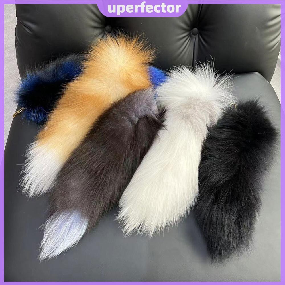 ขนาดใหญ่Fluffy Faux Fur Fox TailพวงกุญแจTherian Tail Fox TailพวงกุญแจPomsกระเป๋าจี้Fluffy Fur Key Ch
