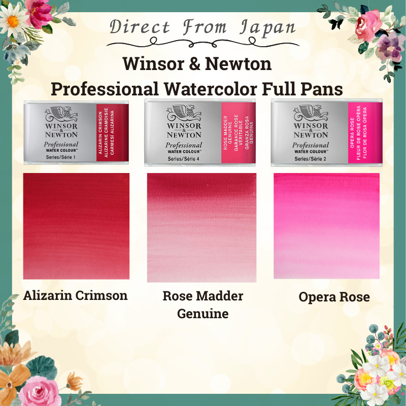 Winsor & Newton Professional Watercolor – Full Pans, Rose Madder, Opera Rose, Alizarin Crimson