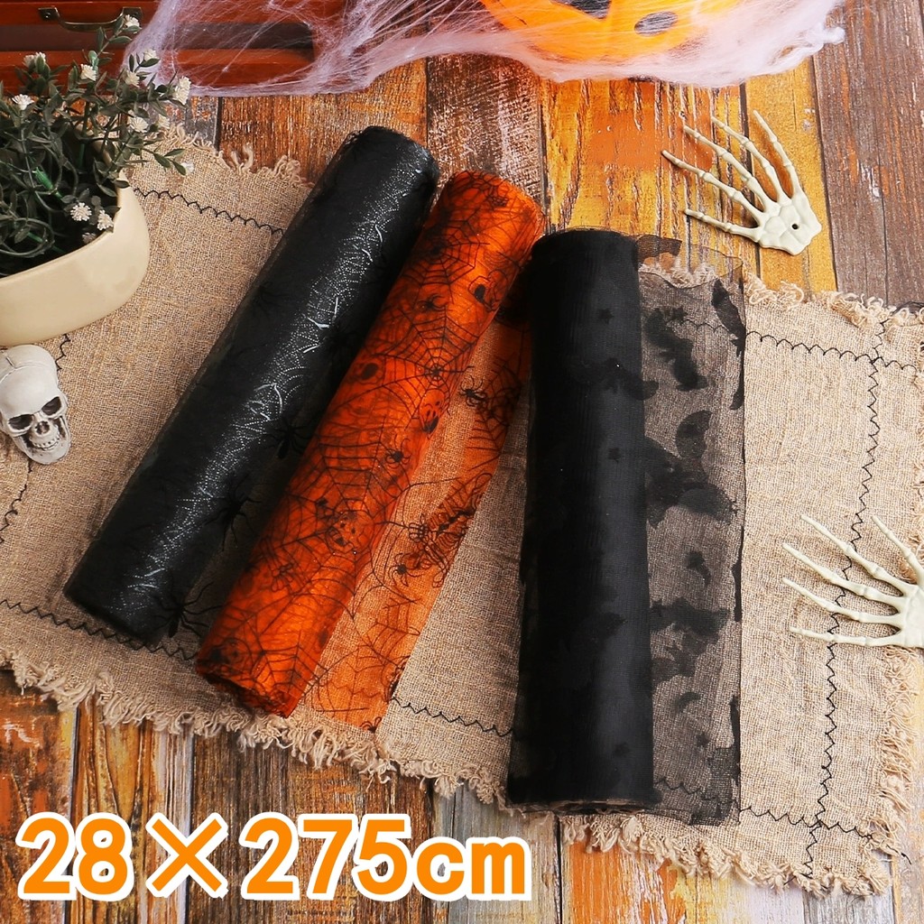 ฮาโลวีนTulle Roll Spider Web Tulleริบบิ้นฟักทองค้างคาวพิมพ์Tulle Rollสําหรับตกแต่งฮาโลวีน