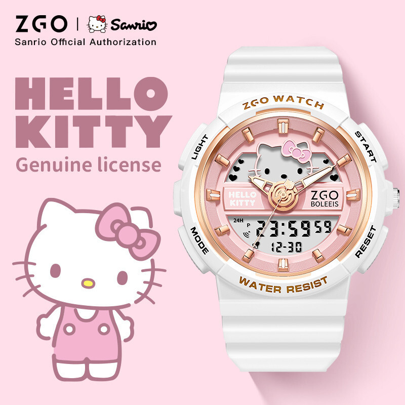 ZGO Sanrio Hello Kitty นาฬิกาเด็กสําหรับเด็กผู้หญิงกีฬานาฬิกากันน้ํานักเรียนมัธยมต้นนาฬิกาปลุกดิจิตอ
