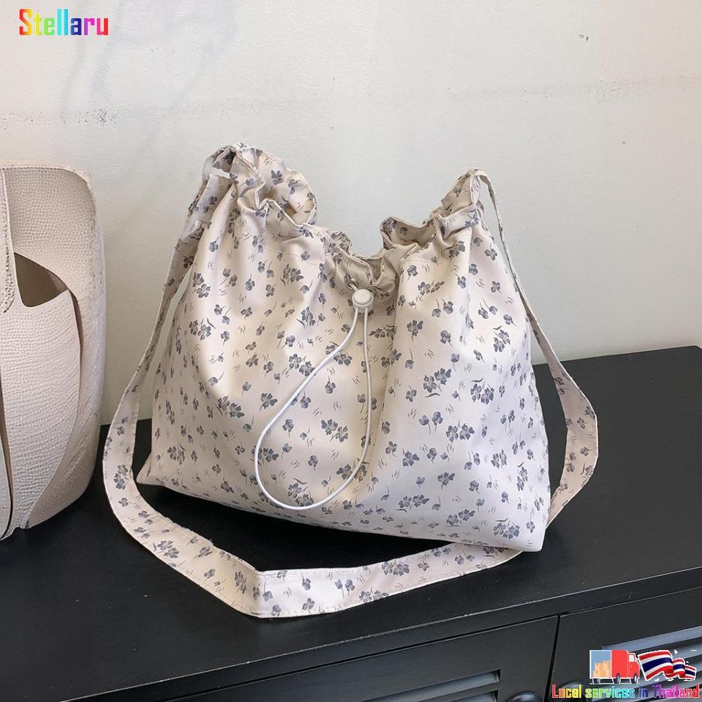 STELLARU Tote Bags กระเป๋าผ้าแคนวาสรายงานดอกไม้ ความจุขนาดใหญ่ สำหรับการใช้งานหลากหลายและสามารถใช้ซ้ำได้