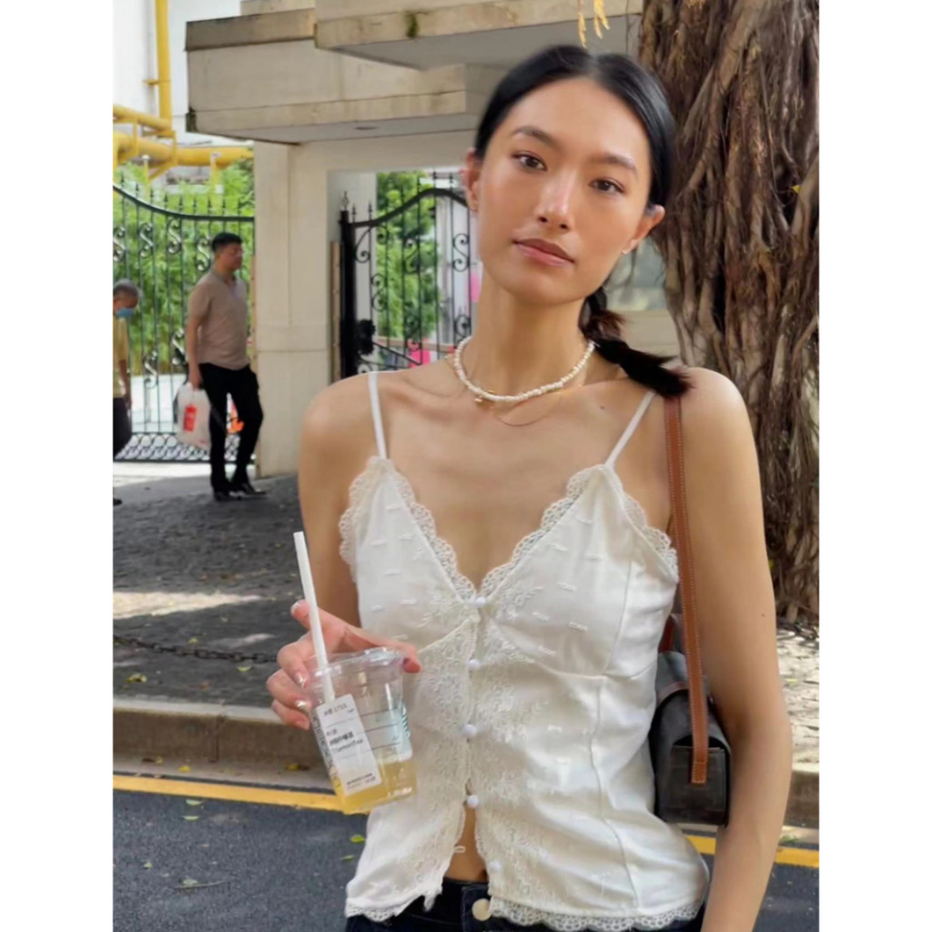 N-Yoda ใหม่ลูกไม้เซ็กซี่ขอบแฟชั่น Halter เสื้อกั๊กสีขาวผู้หญิงแขนกุด
