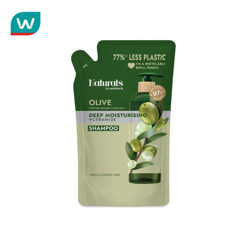 Naturals by Watsons เนเชอรัล บาย วัตสัน โอลีฟ ดีพ มอยซ์เจอไรซิ่ง แชมพู 450มล. (รีฟิล)