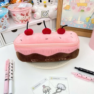 COD กล่องดินสอลายเค้กเชอร์รี่ ความจุขนาดใหญ่ หลายชั้น กันน้ำ อเนกประสงค์ Plush Cherry น่ารักเค้ก