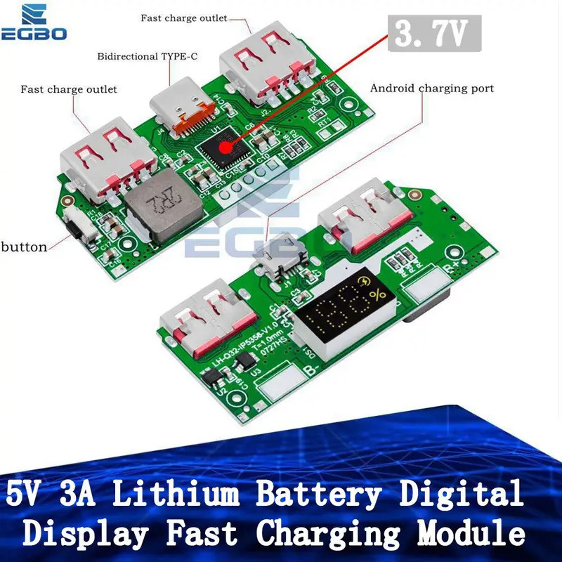 1 ~ 5 PCS 5V 3A แบตเตอรี่ลิเธียมดิจิตอลจอแสดงผล Fast Charging โมดูล IP5356 TYPE-C Micro USB QC3.0 2.