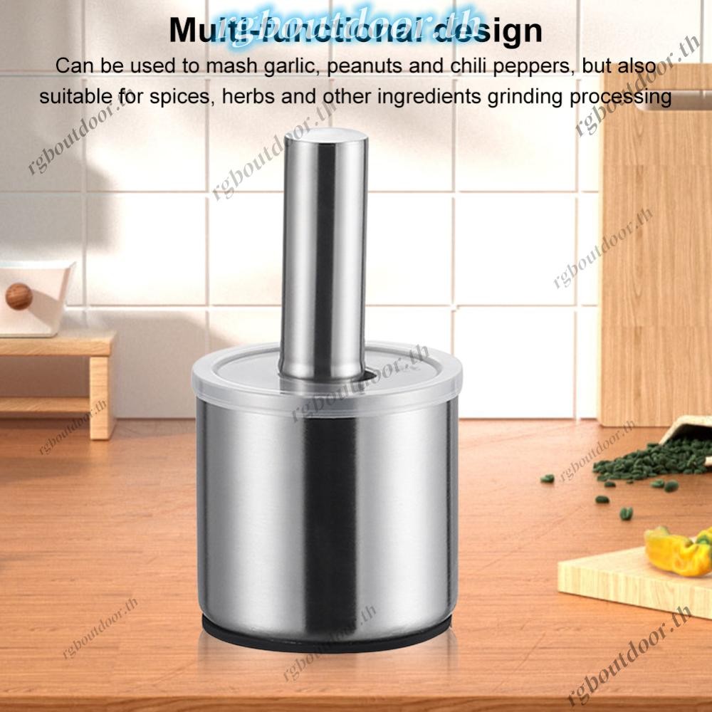 304 สแตนเลสคู่มือกระเทียม Pounder พร้อมฝาปิด Pad ในครัวเรือน Mashing Jar สนิมมัลติฟังก์ชั่ Pill Crusher สําหรับมะนาวเครื่องเทศสมุนไพร [rgboutdoor.th] - รูปที่ 6