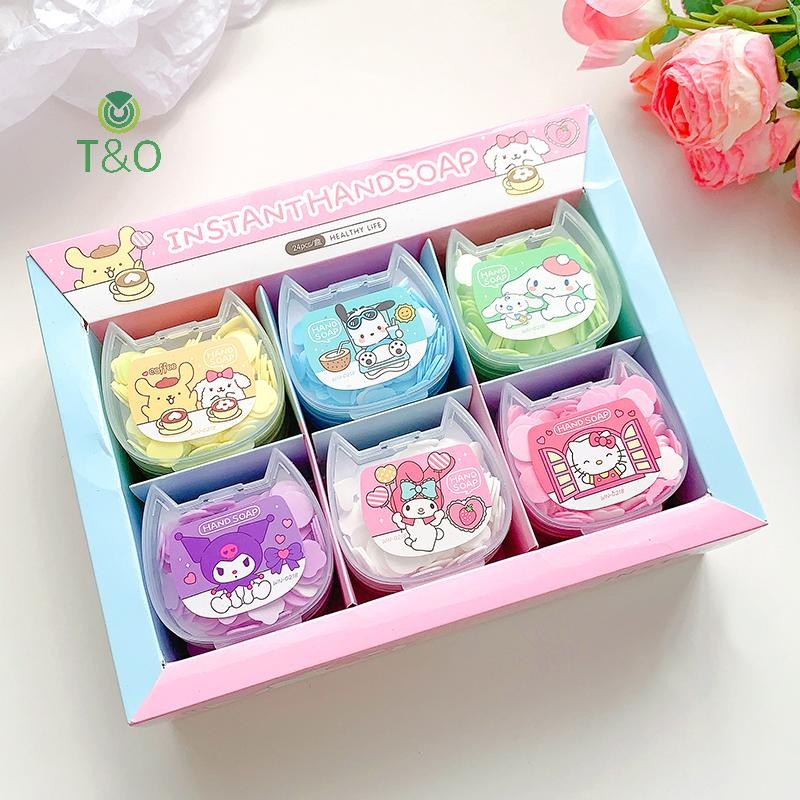 T&O Sanrio Hello Kitty ทิ้ง Soaptablets โรงแรมสบู่กระดาษการ์ตูนสบู่ล้างมือ Kawaii แบบพกพาสบู่เม็ดของขวัญใหม่