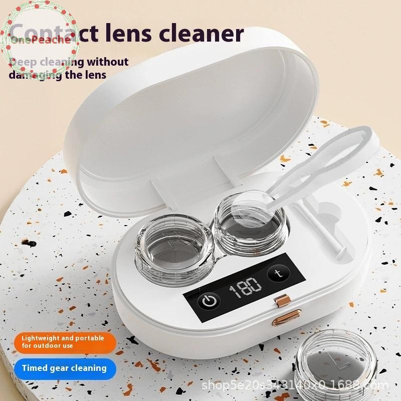 OnePeache ไฟฟ้า 3 โหมดจับเวลาคอนแทคเลนส์ทําความสะอาดคอนแทคเลนส์อัลตราโซนิก 360° ความถี่สูงสําหรับ Ho