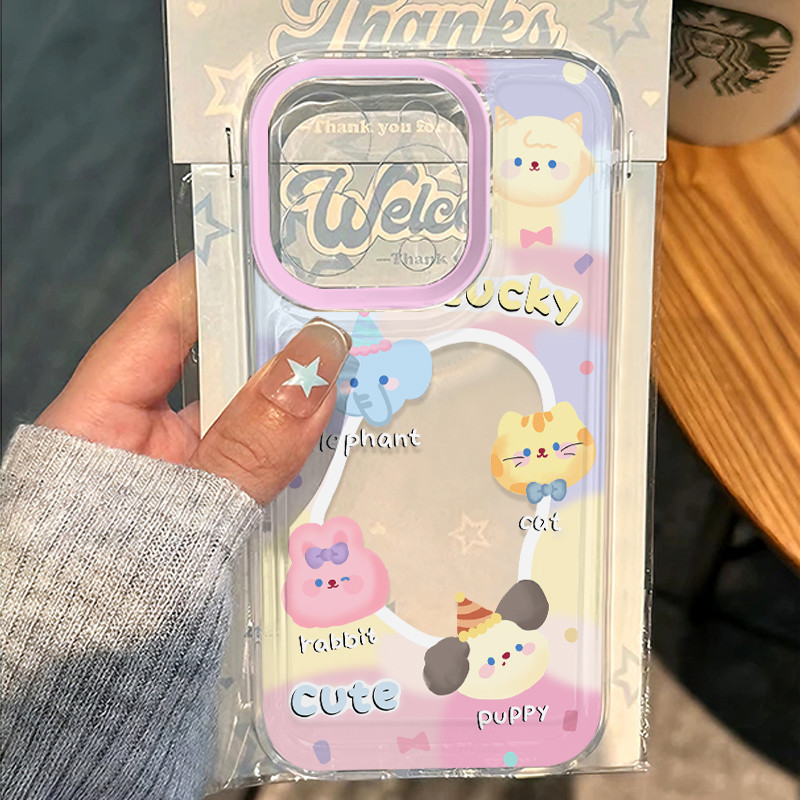 SUN เข้ากันได้สำหรับ เคสไอโฟน11 เคส iphone 16 Pro Max 7 8 Plus XR X XS MAX 12 13 14 15 16 เคสใส ช้างลูกแมวน่ารัก
