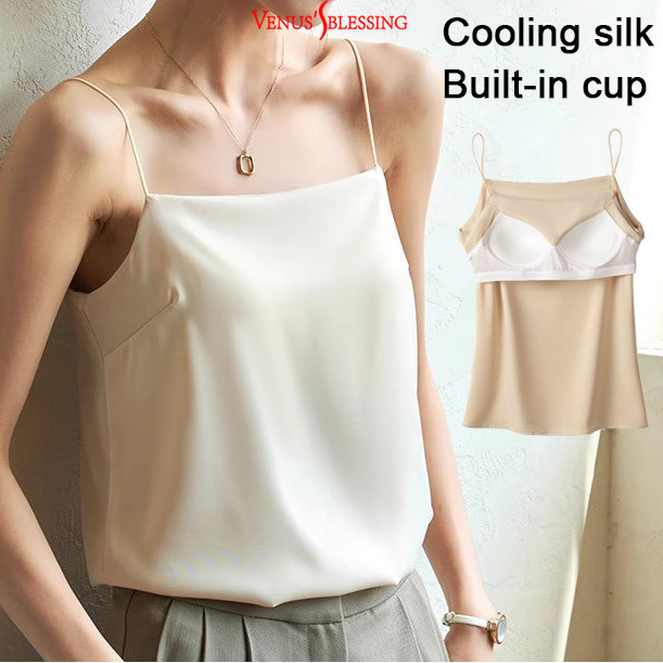 ( Ready Stock ) 2 in 1 ผ้าไหมน้ำแข็งซาตินปิดไหล่ เสื้อชั้นในสำหรับผู้หญิง ใส่สบายและสวยงาม