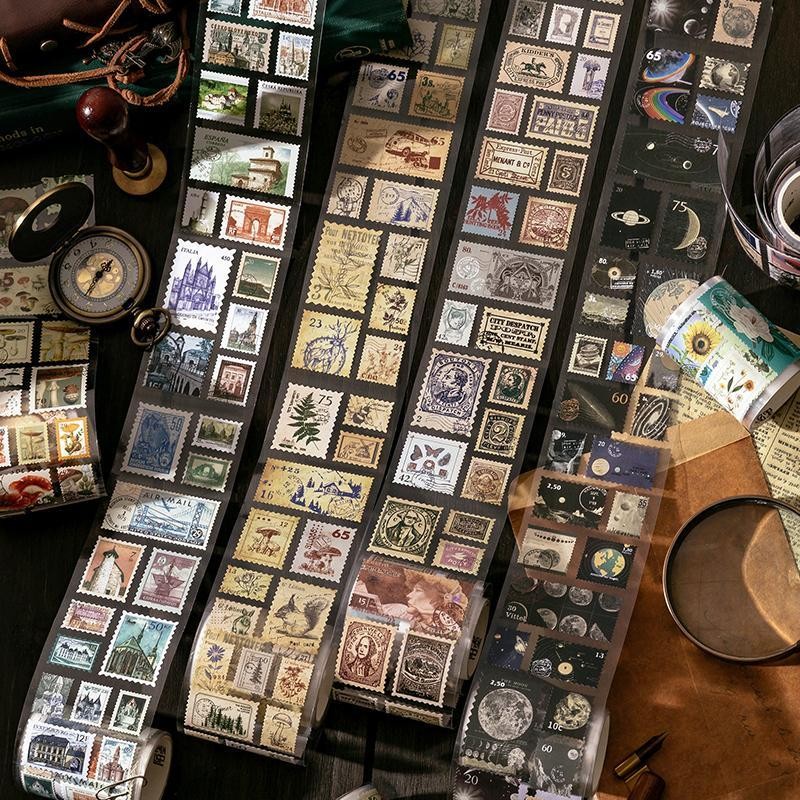 Momo Natural Post Office Series Retro แสตมป์ขยะเทปอาคารเมืองวรรณกรรมคู่มือสติกเกอร์ตกแต่ง Sub-Packin