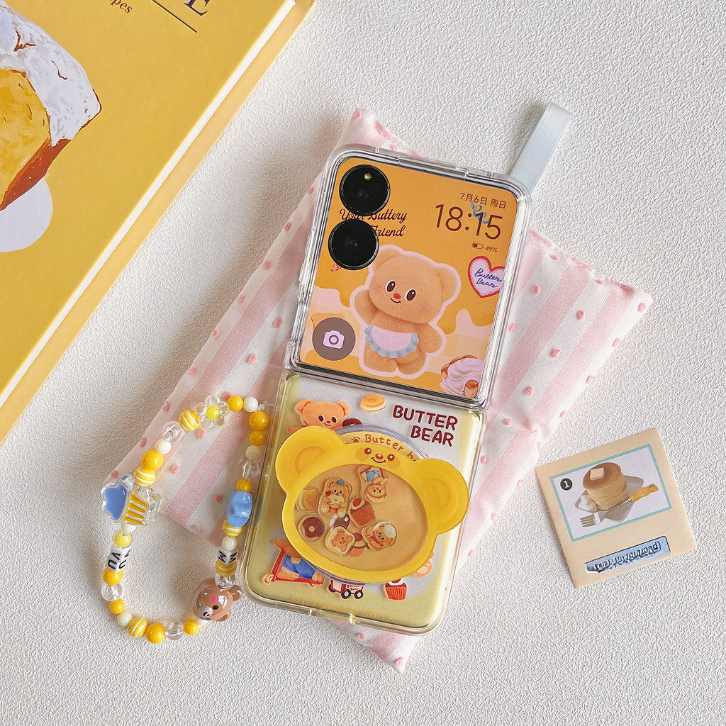 Flip7 การ์ตูนสั่นหมีเนย แม่เหล็กดึงดูดกับผู้ถือ Flip6 Samsung Galaxy Z Flip5 กรณีน่ารัก Pura XCase ค้นหา N3 พลิก 4 กันกระแทกโทรศัพท์ความคิดสร้างสรรค์กรณีปก