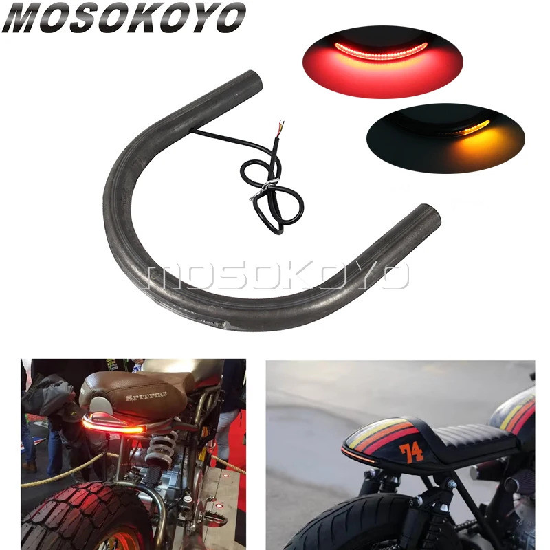 Presale 218mm Motorcycle Flat Rear Seat Hoop Frame Loop 7/8" Tube with LED Light Strip Tail Brake Li
