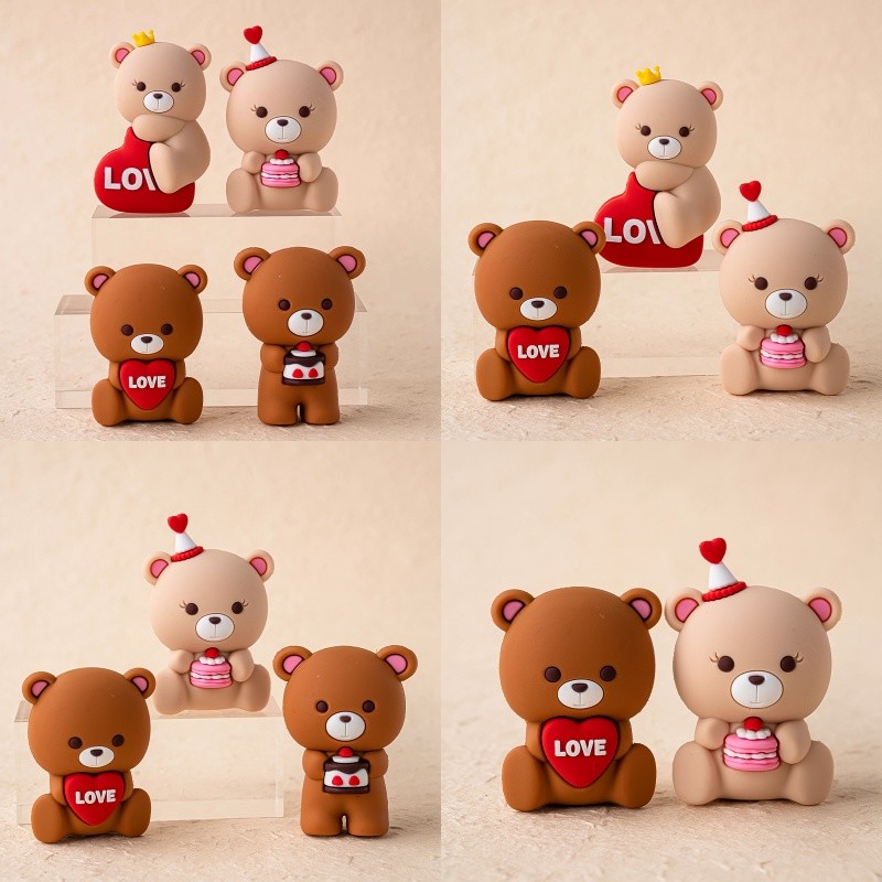 การ์ตูนน่ารักรักตุ๊กตาหมีวันวาเลนไทน์สารภาพเค้กตกแต่งเครื่องประดับยางนุ่มสามมิติวันเกิดแต่งงานเค้กขนมตกแต่ง