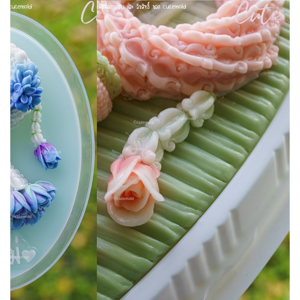 cutemold/ งานต้นแบบ / แม่พิมพ์ซิลิโคนฟองดอง สำหรับตกแต่งมาลัย ดอกรักซีก กุหลาบ อุบะ (เลือกแบบ)