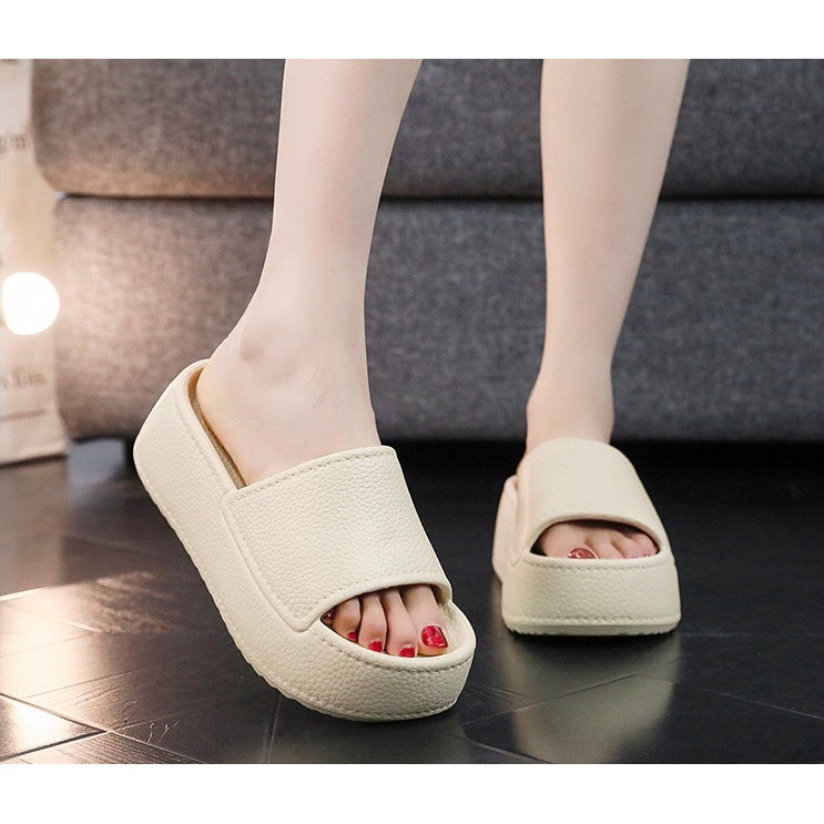 มาใหม่ รองเท้าผู้หญิง รองเท้าแตะส้นตึก งานยาง สีพื้น สไตล์ มินิมอล เปิดหน้าเท้า รองเท้าแตะแฟชั่น SHO-K34 - รูปที่ 6