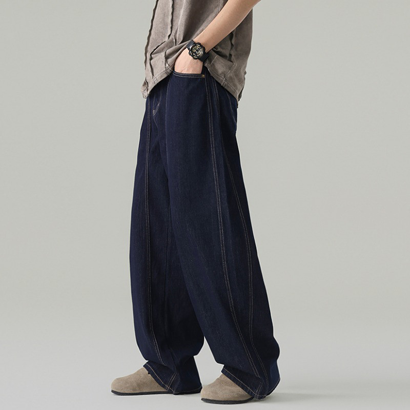 [COOL BROTHER]กางเกงยีนส์ผู้ชายสีน้ำเงินเข้ม ทรงหลวม สไตล์อเมริกันวินเทจ สะดวกสบายและอเนกประสงค์ เหมาะกับทุกรูปขา - รูปที่ 3