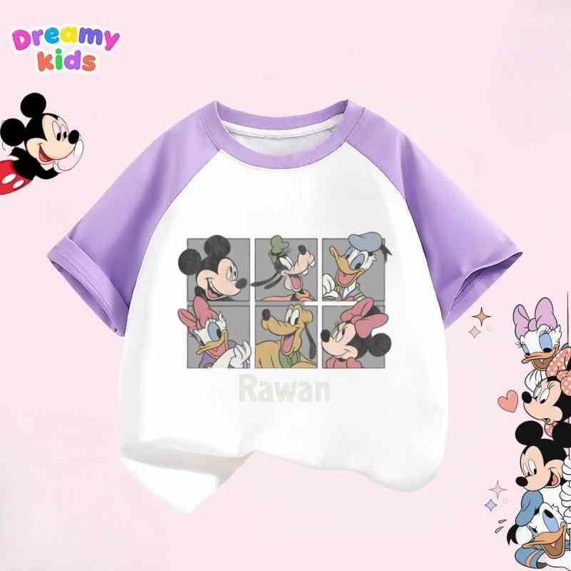 Dreamy Kids 🌈จัดส่งทันที🌈เสื้อยืดคอกลมเด็ก ผ้าฝ้าย 100% ลายการ์ตูนมิกกี้เม้าส์สุดน่ารัก แขนสั้น สไตล์เกาหลี แขนสีบล็อก