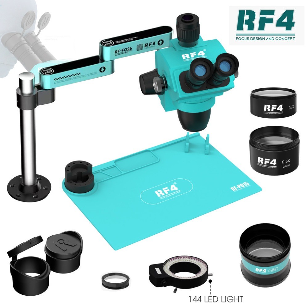 RF-6565PRO-FO26 6.5-65X ซูมขยายล็อคที่แม่นยํา 360 ° หมุนปรับสวิงอาร์มปรับกล้องจุลทรรศน์สเตอริโอสากล