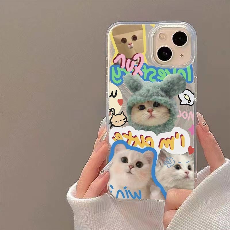 {KK Store} U Black Cat Pattern Shiny Silver Glitter Phone Case เหมาะสําหรับ iPhone x/xs/xr/xsmax/7/8