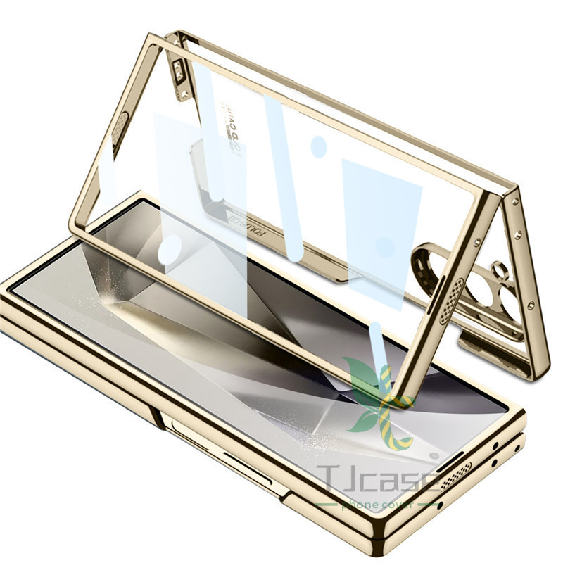 Slim Ultra Thin Electroplated Crystal Case Cover Samsung Galaxy Z Fold 6 Z Fold 5 Z Fold 7Front Tempered Film Transparent Casing