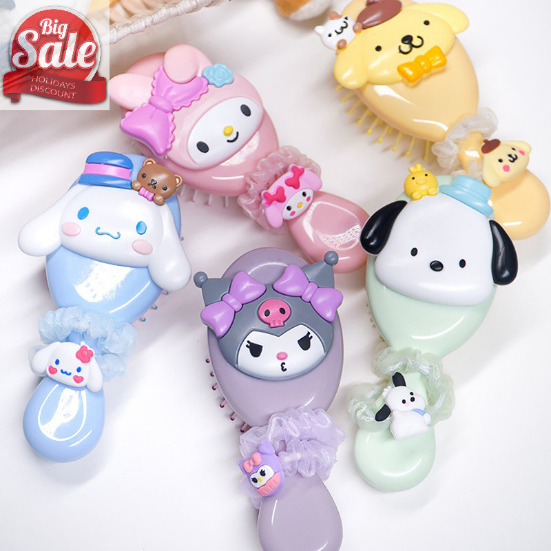 Af Sanrio Air Cushion หวีนวด Cinnamoroll Kuromi Mymelody Pochacco หวีแบบพกพาแปรงผมสําหรับสาวของขวัญการ์ตูน A