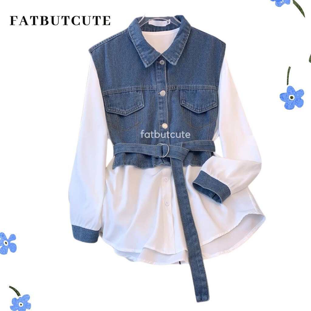 [มีอกถึง52นิ้ว] เสื้อเชิ้ตสาวอวบ งานเกาหลีเกาใจอีกรุ่นที่แนะนำเลยค่า มาพร้อมเข็มขัด รหัส7937