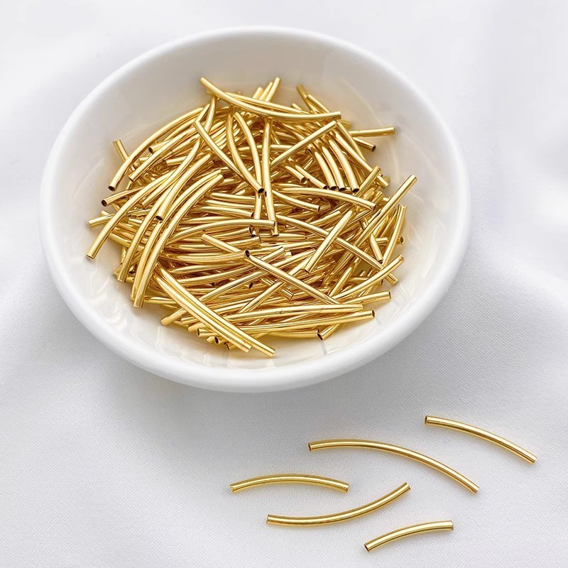 14K ห่อสีทองเคลือบเงาโค้งโค้งท่อกลวงเงา DIY ลูกปัดสร้อยข้อมือสร้อยคอเครื่องประดับวัสดุอุปกรณ์เสริม