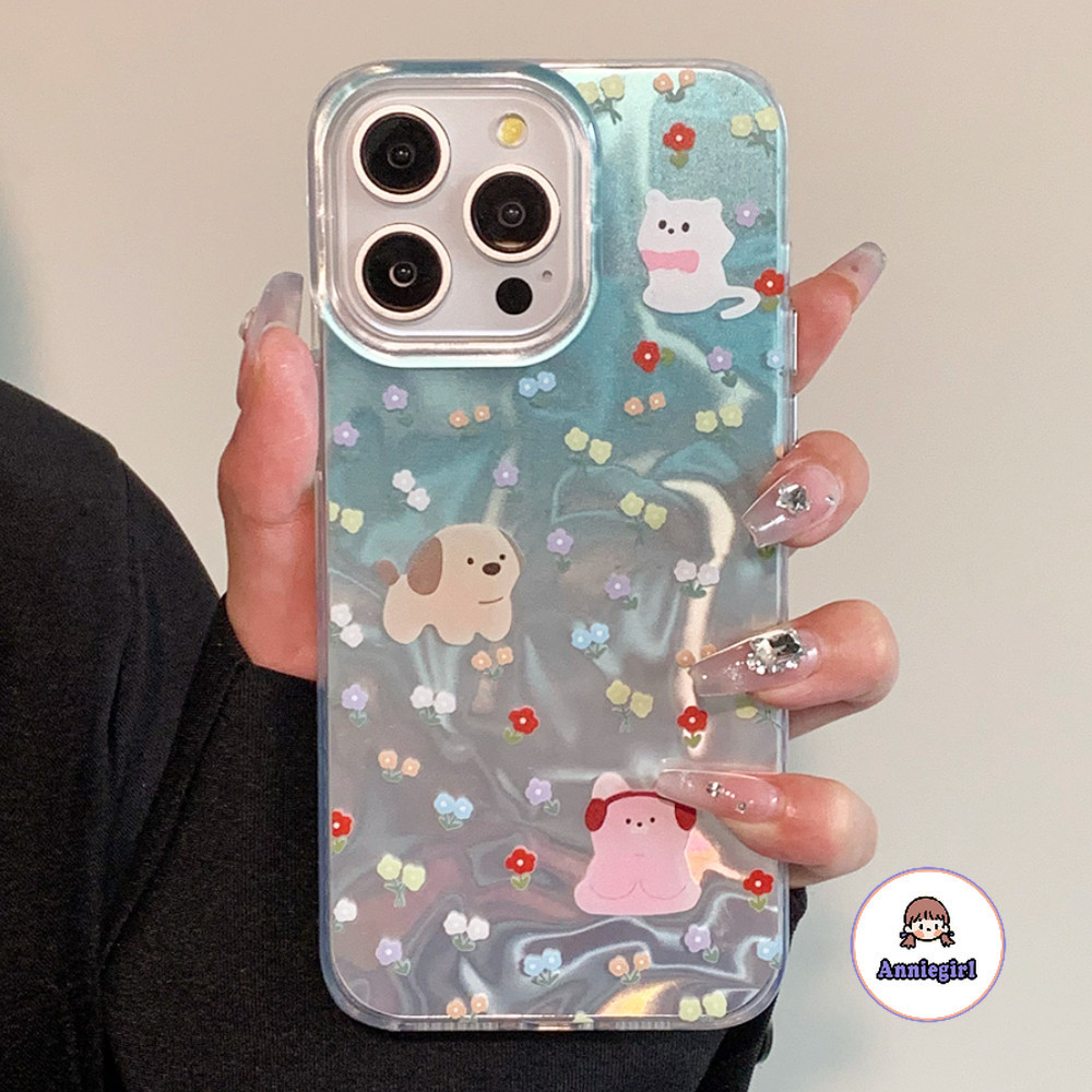 การ์ตูนลูกสุนัข Ripple Gradient เคสโทรศัพท์สําหรับ IPhone 11 15 14 Pro MAX 12 13 Promax XS MAX XR 8 7 Plus ป้องกันฝุ่น Hard ฝาหลัง
