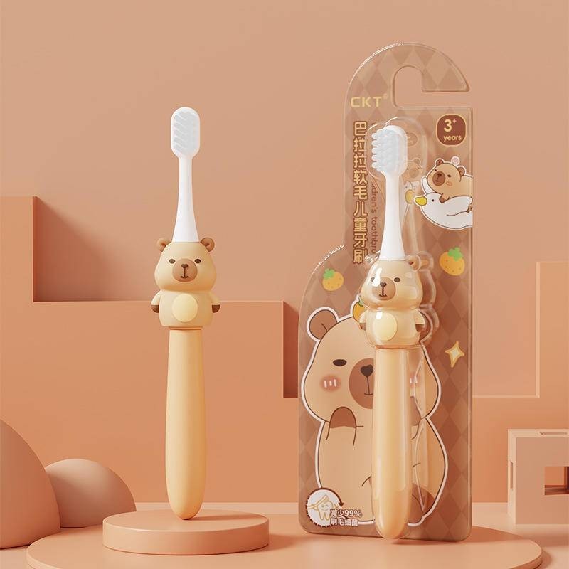 คาปิบาระ แปรงสีฟันเด็กแปรงสีฟันการ์ตูนน่ารักสําหรับเด็กถ่านไม้ไผ่ด้ามสั้นแปรงสีฟันเด็กฟันดูแลของขวัญวันเกิด