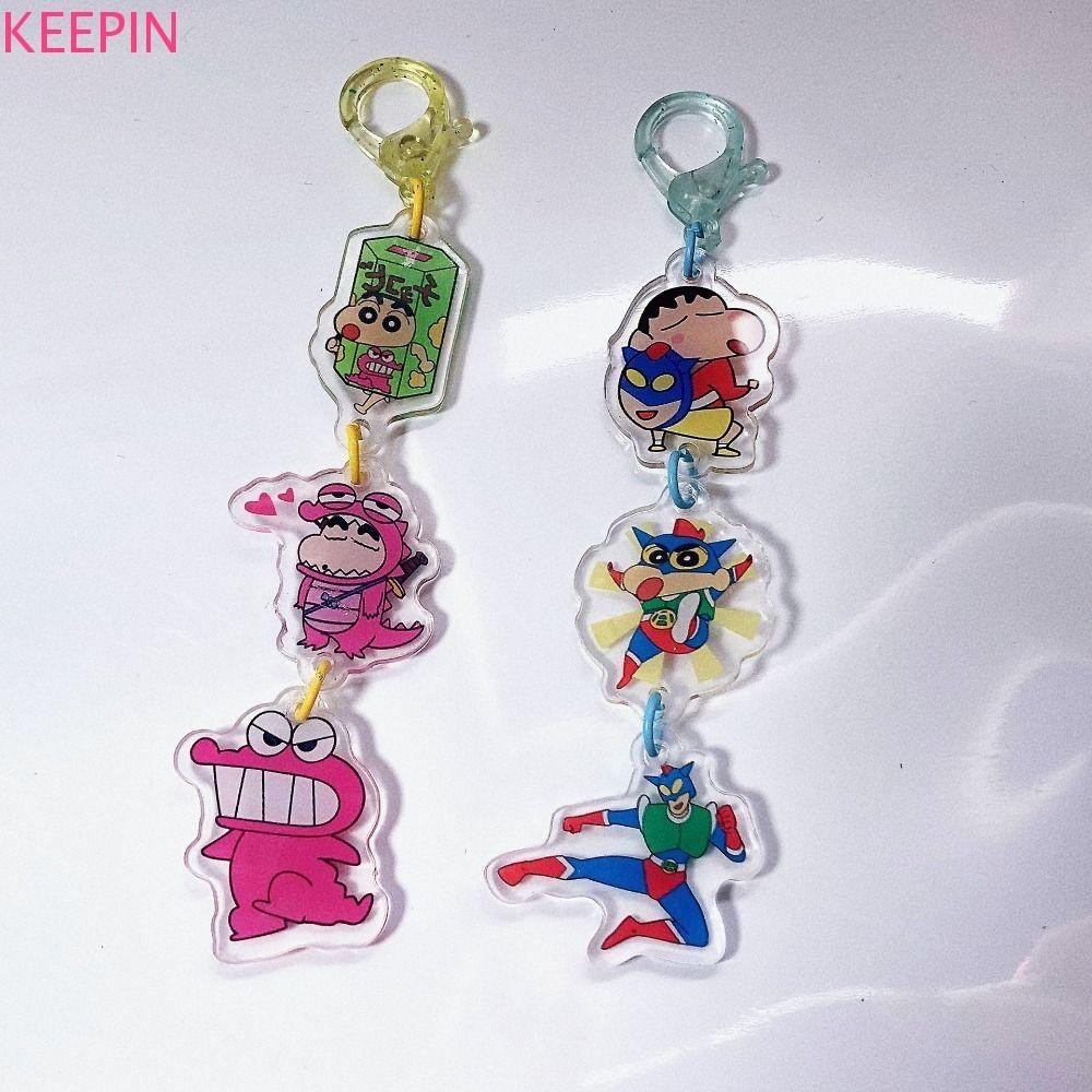 Keepin Crayon Shin Chan พวงกุญแจ, การ์ตูนอะนิเมะไดโนเสาร์ตุ๊กตาอะคริลิคพวงกุญแจ, Kawaii สัตว์กระเป๋าจี้พวงกุญแจรถพวงกุญแจรถเด็กของขวัญ
