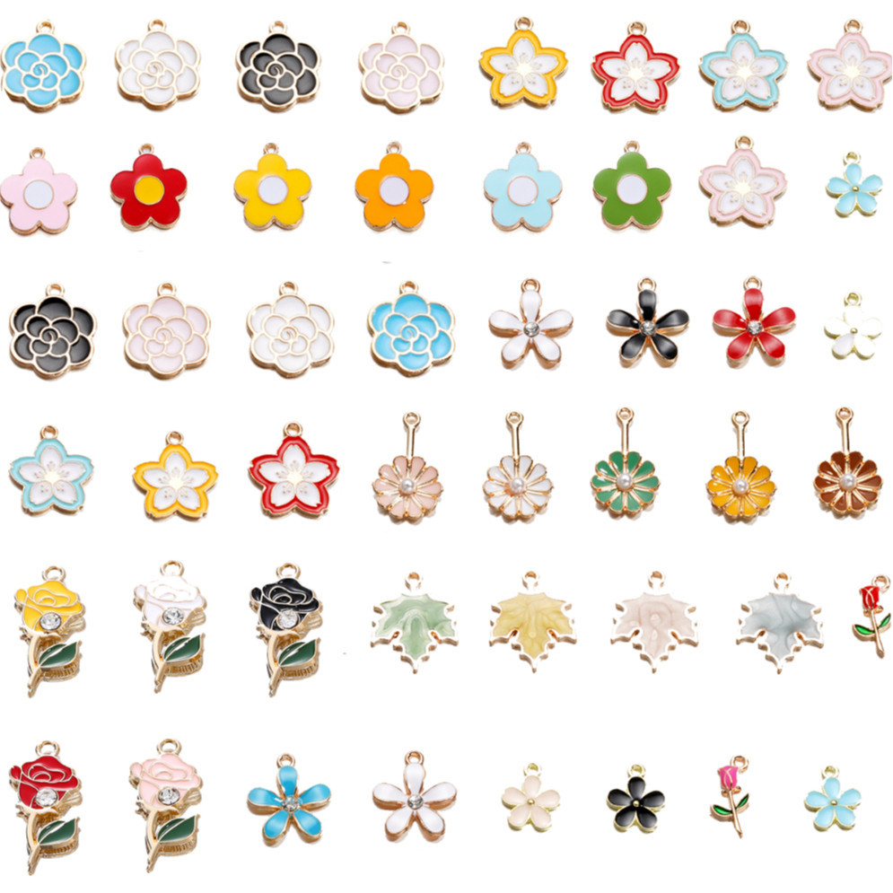 St.kunkka 4/10ชิ้น โลหะผสมน้ํามันหยดจี้ จี้กุหลาบ จี้ซากุระ จี้ทิวลิป จี้ใบเมเปิ้ล สําหรับเครื่องประดับ DIY ทําสร้อยคอสร้อยข้อมือ