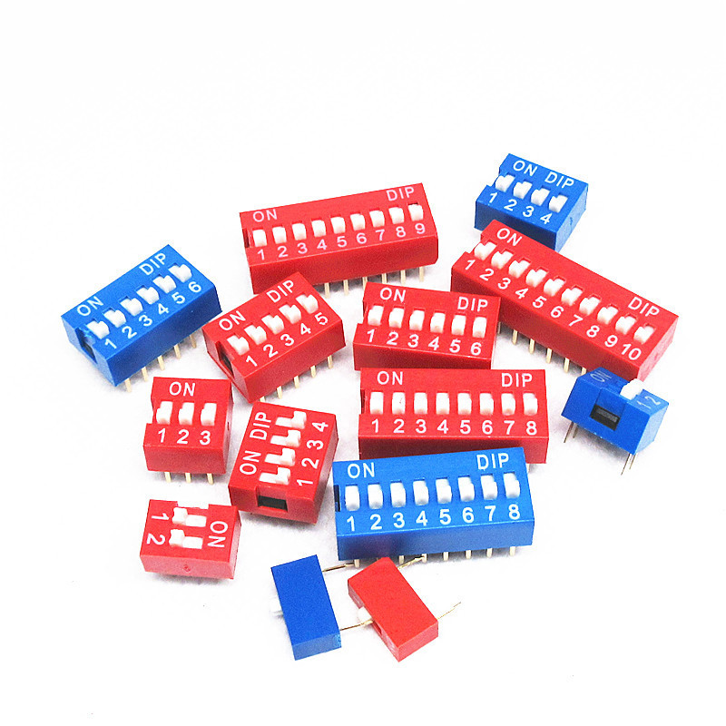 2.54MM Dial Code Switch DS-1P 2P 3/4/6/7/8/7/8/9/10/12-Digit DIP Straight Plug Flat Dial Red Blue St