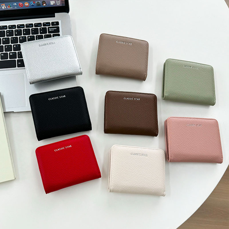 สไตล์สั้นสีทึบมินิผู้หญิงกระเป๋าสตางค์หลายบัตรกรณีความจุขนาดใหญ่สะดวกกระเป๋าสตางค์