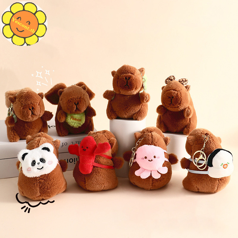 Yescont น่ารักการ์ตูน Plush Capybara พวงกุญแจจี้กระเป๋าเป้สะพายหลังสร้างสรรค์อุปกรณ์ตกแต่ง Kawaii ตุ๊กตาสัตว์ตุ๊กตาพวงกุญแจของขวัญ TH