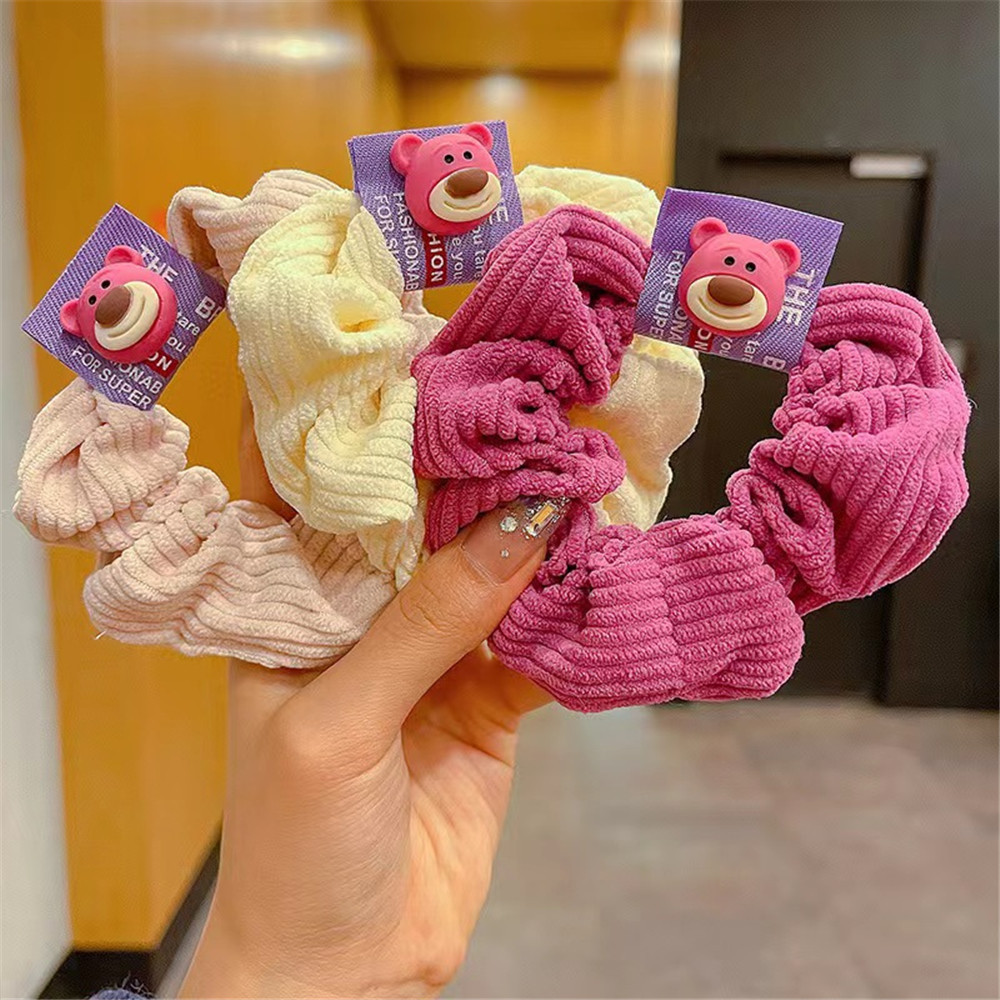 เกาหลีสตรอเบอร์รี่หมีขนาดใหญ่ลําไส้ผมผูกกับผมหางม้าและลูกที่เรียบง่ายน่ารักผ้าลูกฟูกแฟชั่น