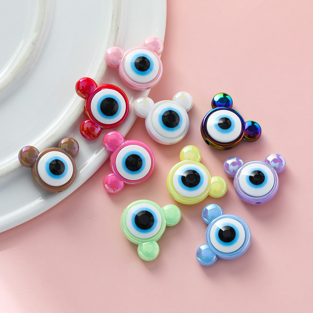 St.kunkka.2pcs Creative ลูกปัดอะคริลิคที่ไม่ซ้ํากัน UV Plated Bear Head Eye ลูกปัด DIY สร้อยข้อมือสร้อยคอเครื่องประดับวัสดุอุปกรณ์เสริม